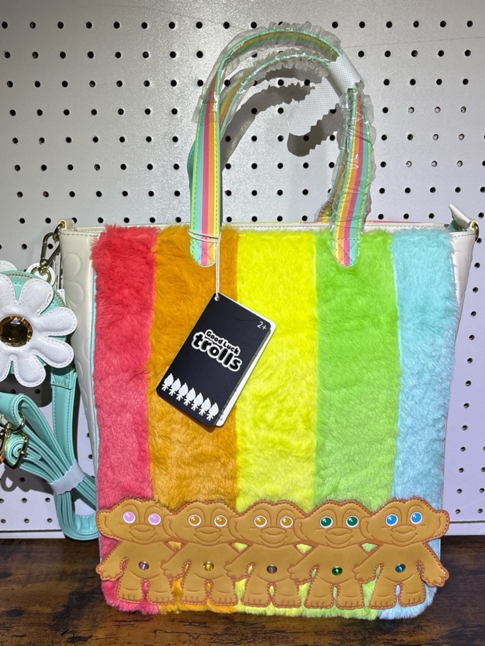 Loungefly Good Luck Trolls Plush Glitter Tote Crossbody Bag
